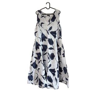 Luca Vanucci Blue Floral Linen Lagenlook Sleeveless Maxi Dress Womens Size Large